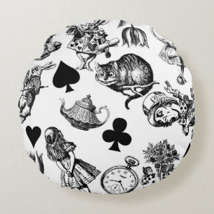 Alice White Rabbit Wonderland Cheshire Cat Round Pillow