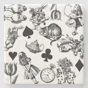 Alice White Rabbit Wonderland Cheshire Cat Stone Coaster