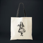Alice with "Drink Me" Bottle Tote Bag<br><div class="desc">This image of Alice from Lewis' Carroll's "Alice In Wonderland" by Sir John Tenniel is perfect for any "Alice In Wonderland" fan and will add a touch of style to your wardrobe.</div>