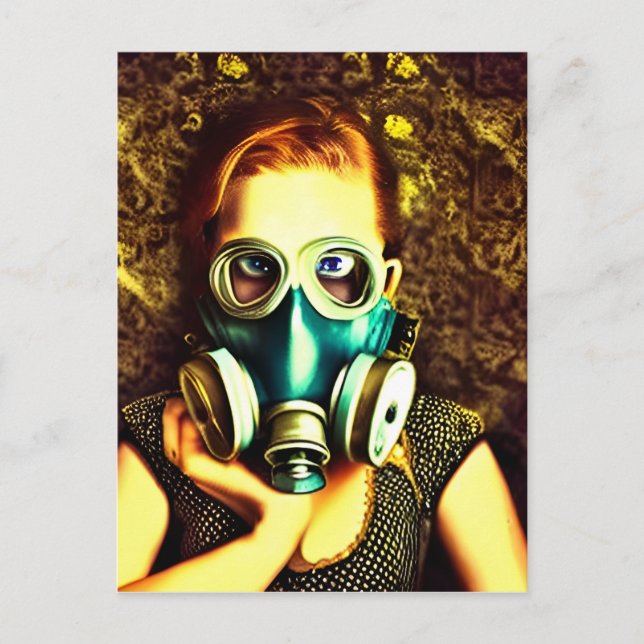 Alice with Red Hair in a Gas Mask Postcard (Front)