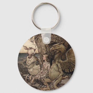 Alice with the Gryphon and the Mock Turtle Keychain