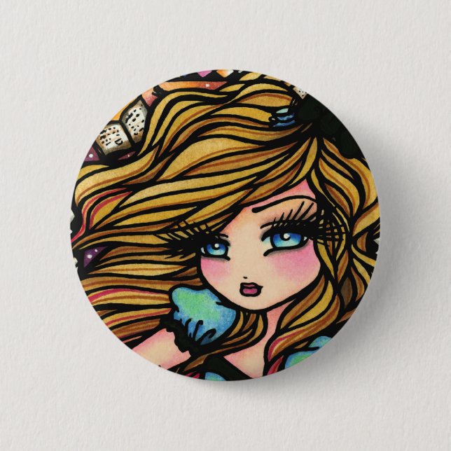 Alice Wonderland Books Girl Fairy Fantasy 2 Inch Round Button (Front)