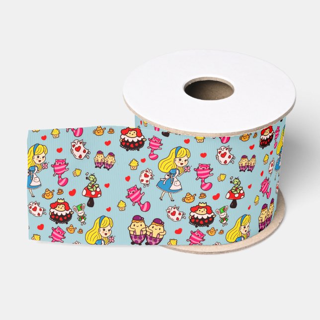 Alice Wonderland Mad Hatter Cat Doodle Art by Leah Grosgrain Ribbon (Spool)