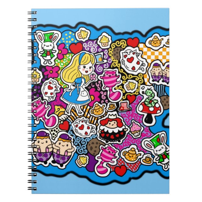 Alice Wonderland Mad Hatter Cat Doodle Art by Leah Notebook (Front)