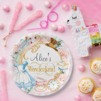 Alice Wonderland mad hatter tea party birthday Paper Plate