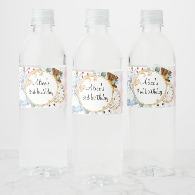Alice Wonderland mad hatter tea party water bottle Water Bottle Label (Bottles)