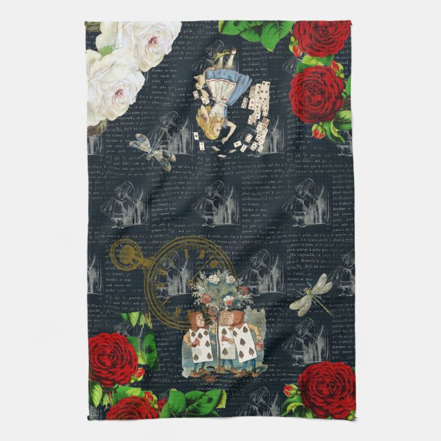 Alice Wonderland Roses Cards Literary Blue Towel (Vertical)