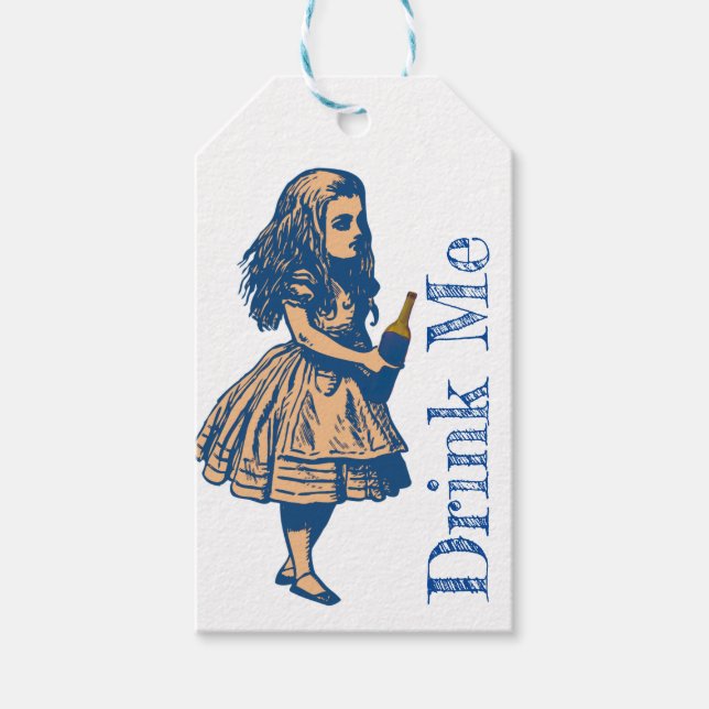 Alice Wonderland Silhouette Drink Me Navy Gift Tag (Front)