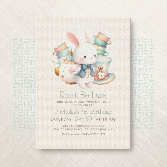 Alice Wonderland White Rabbit Birthday Invitation (Creator Uploaded)