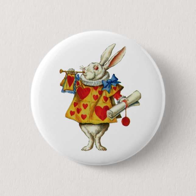 ALICE'S WHITE RABBIT 2 INCH ROUND BUTTON (Front)