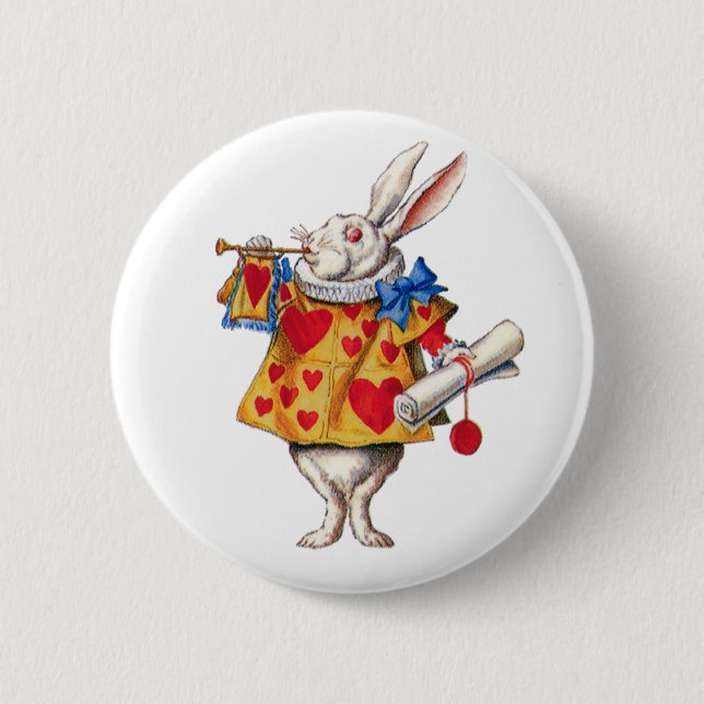 ALICE'S WHITE RABBIT IN WONDERLAND 2 INCH ROUND BUTTON (Front)