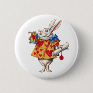 ALICE'S WHITE RABBIT IN WONDERLAND 2 INCH ROUND BUTTON