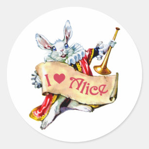 Alice's White Rabbit says, "I love Alice" Classic Round Sticker