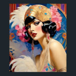 Alicia An Art Deco Flapper Poster<br><div class="desc">Alicia An Art Deco woman, she is dressed in gold with dangling earrings. She has feather and flowers embellishing her cloche hat. She also is holding feathers. Gold chains are around her neck which match the gold in her dress. She looks like she is on the way to a night...</div>