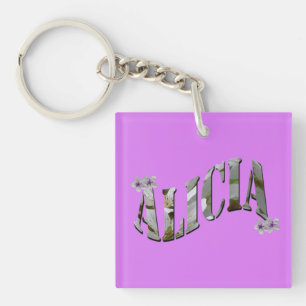 Alicia, Ladies Name Made With Blossoms, Keychain