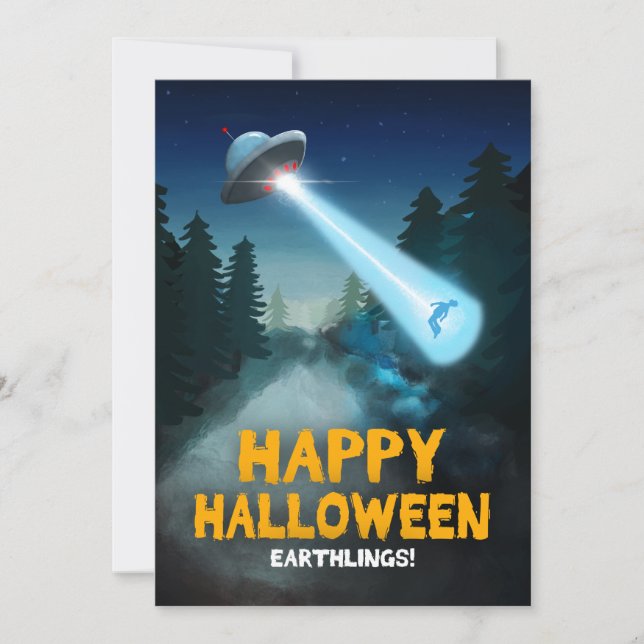 Alien Abduction and Happy Halloween Earthlings Invitation (Front)