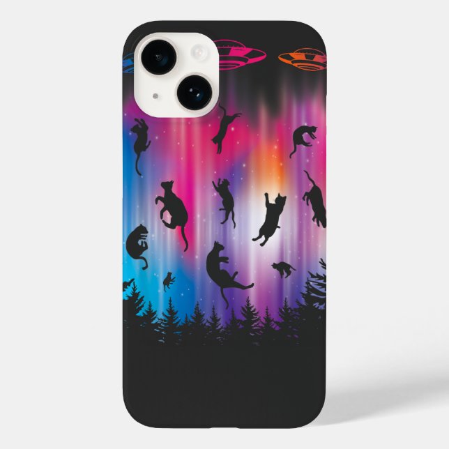 Alien Abduction Cat Flying Saucer Funny UFO Case-Mate iPhone Case (Back)