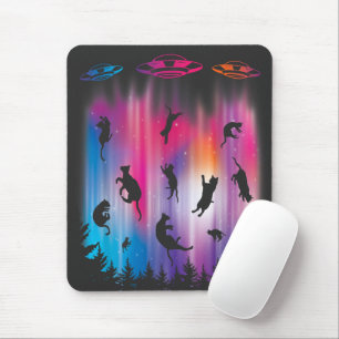 Alien Abduction Cat Flying Saucer Funny UFO Mouse Pad