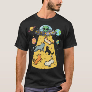 Alien Abduction Cats Ufo Flying Saucer Space T-Shirt