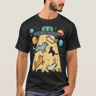 Alien Abduction Cats Ufo Flying Saucer Space Women T-Shirt