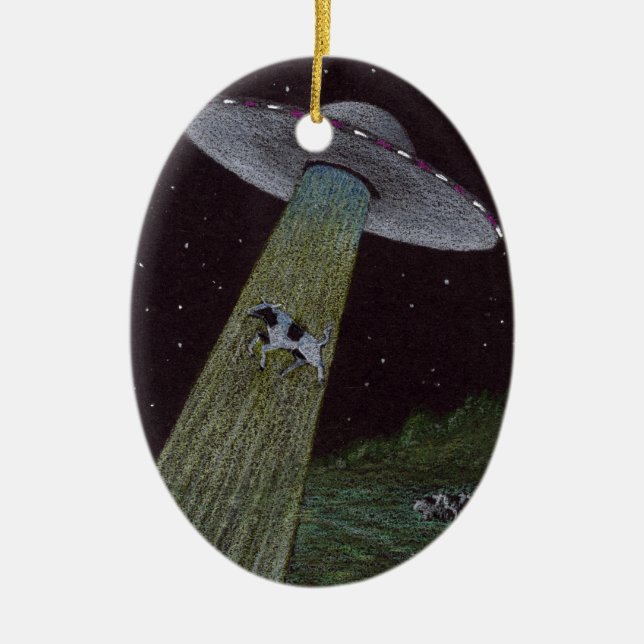 Alien Abduction Ceramic Ornament (Front)
