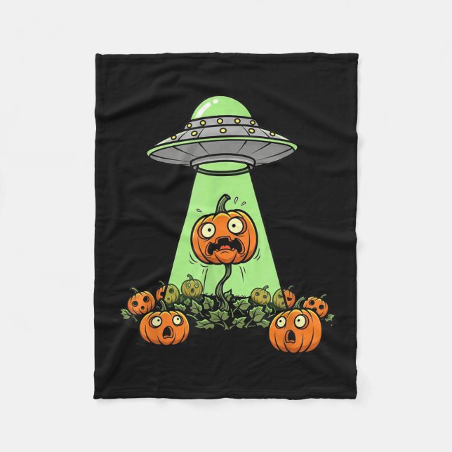 Alien Abduction Funny Pumpkin Halloween Light Ufo  Fleece Blanket (Front)