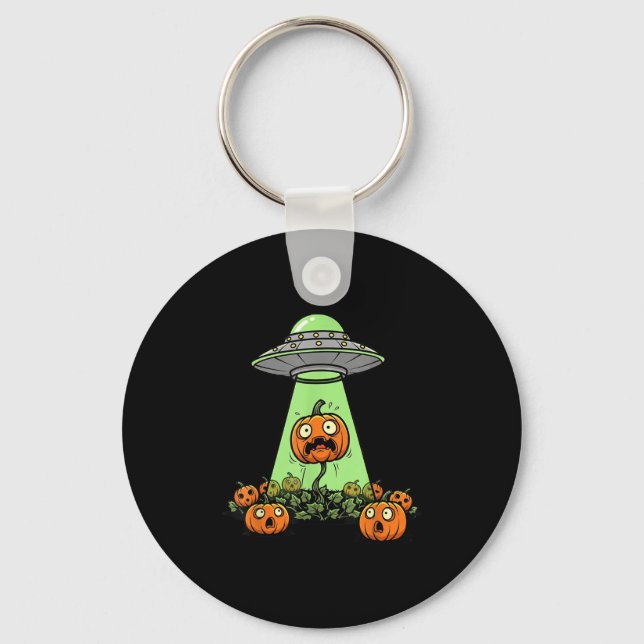 Alien Abduction Funny Pumpkin Halloween Light Ufo  Keychain (Front)