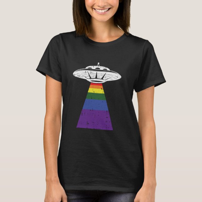 Alien Abduction Gay Pride LGBT-Q Gaylien UFO Proud T-Shirt (Front)