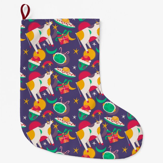Alien Abduction Large Christmas Stocking (Front)