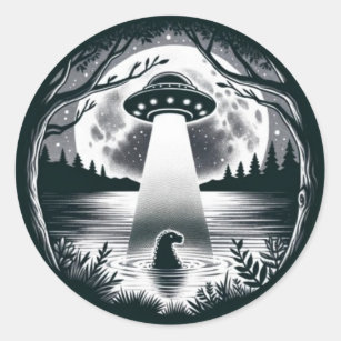 Alien abduction Loch Ness Monster Classic Round Sticker