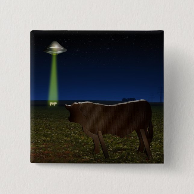 Alien Abduction of Fake Cows in the Pasture 2 Inch Square Button (Front)