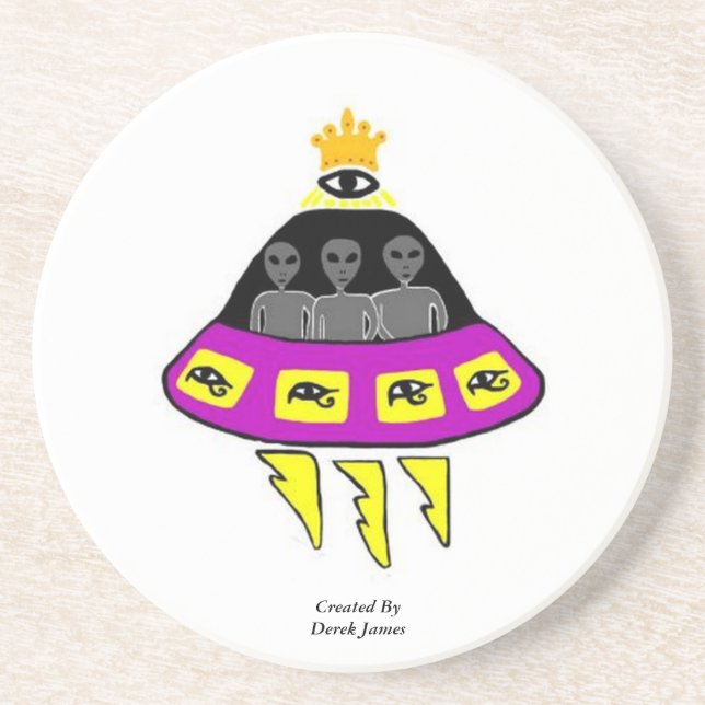 Alien Abduction Sandstone Drink Coaster (Front)