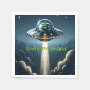 Alien Abduction UFO Blue Clouds Birthday Party Napkin