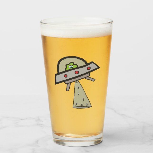 Alien Abduction UFO Flying Saucer Glass (Front Filled)