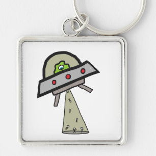 Alien Abduction UFO Flying Saucer Keychain