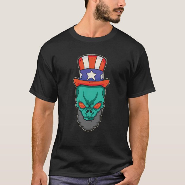 Alien Abraham Lincoln USA Flag 4th of July T-Shirt (Front)