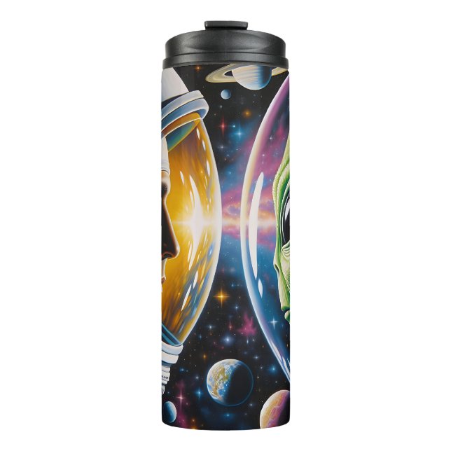Alien and Astronaut in Space  Thermal Tumbler (Front)