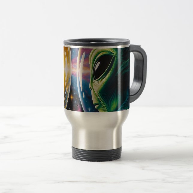 Alien and Astronaut in Space  Travel Mug (Front Right)