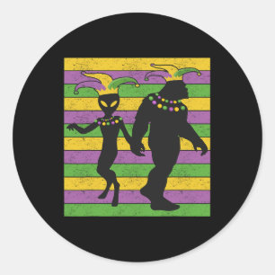 Alien And Bigfoot Bead Vintage Mardi Gras New Orle Classic Round Sticker