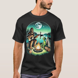 Alien And Bigfoot Loch Ness Campfire Sasquatch Gui T-Shirt