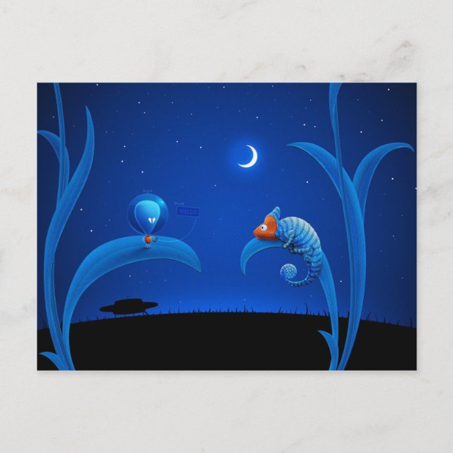 Alien and Chameleon Postcard (Front)