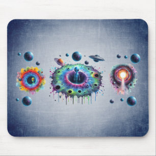 Alien and planets mouse pad