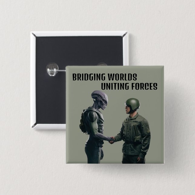 Alien and Soldier 2 Inch Square Button (Front & Back)
