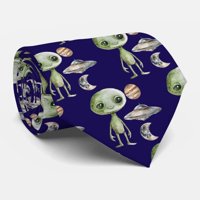 Alien and Spaceship Tie (Rolled)