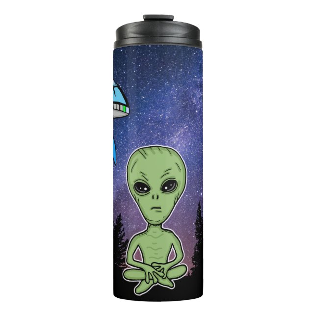 Alien and UfO on Starry Night   Thermal Tumbler (Front)