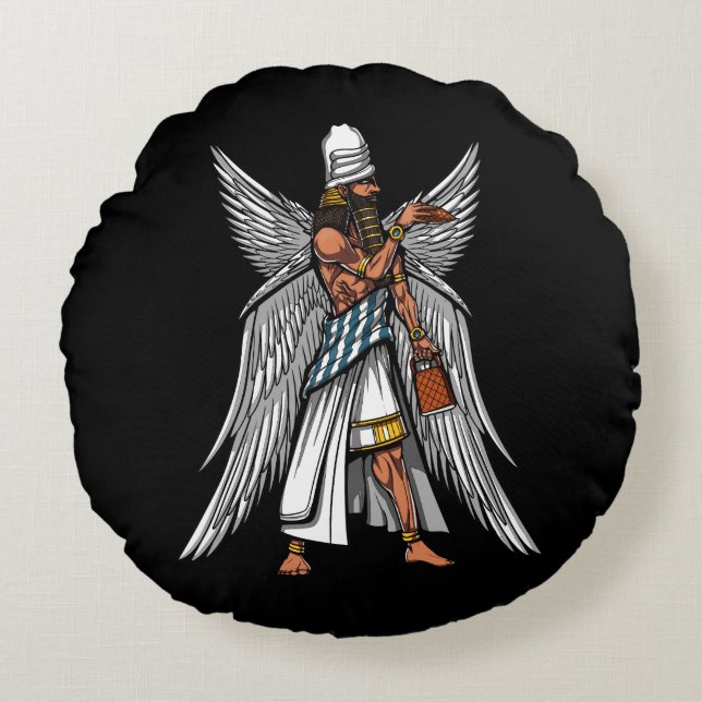 Alien Anunnaki God Ancient Sumerian King Round Pillow (Front)