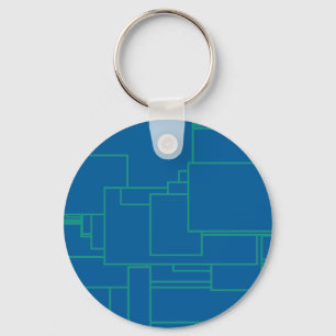 Alien art architecture squares abstract blue maze keychain