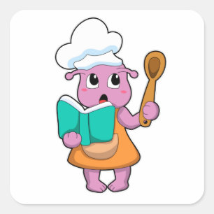 Alien as Cook with Cookbook Square Sticker
