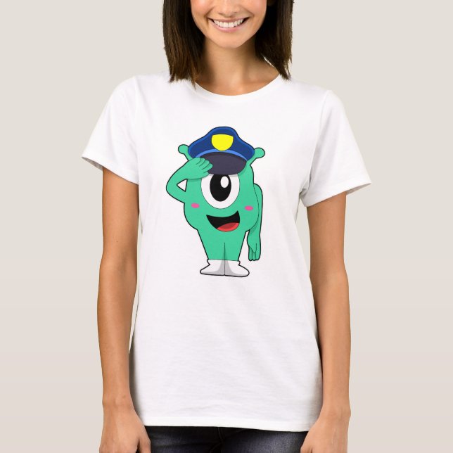 Alien as Police officer with Police hat T-Shirt (Front)