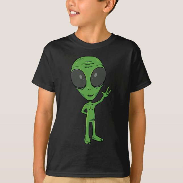 Alien Asl Hand Gesture Deaf Hearing Loss Awareness T-Shirt (Front)